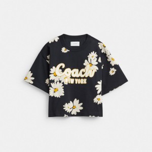 Black Coach Floral Cropped Signature Script In Organic Cotton Women T Shirts | PH_CH90854