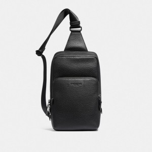 Black Coach Gotham Pack Pebble Leather Men Crossbody Bags | PH_CH64285