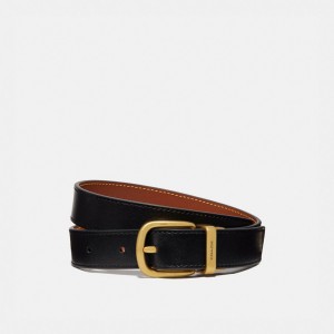 Black Coach Harness Buckle Reversible Belt 25 Mm Brass Women Belts | PH_CH55043