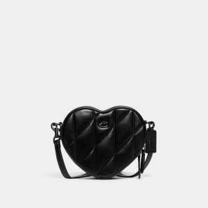 Black Coach Heart With Quilting Pewter Women Crossbody Bags | PH_CH82333