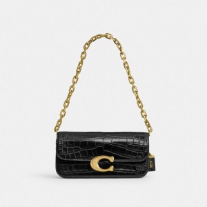 Black Coach Idol 23 In Alligator Brass Women Shoulder Bags | PH_CH54283