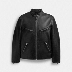 Black Coach Leather Racer Men Jackets | PH_CH35499