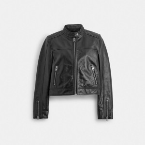 Black Coach Leather Racing Women Jackets | PH_CH60209