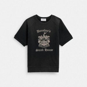 Black Coach Shrunken Raglan Crewneck Men T Shirts | PH_CH47961