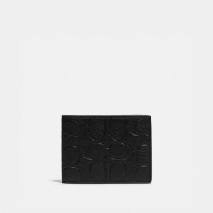 Black Coach Slim Billfold Wallet In Signature Leather Pebble Leather Men Billfolds | PH_CH32977