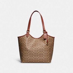 Brown Coach Day In Signature Canvas Brass Women Tote Bag | PH_CH40275