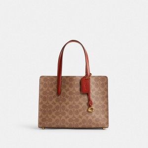 Brown / Red Coach Carter 28 In Signature Women Handbag | PH_CH49508