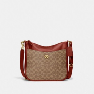 Brown / Red Coach Chaise In Signature Canvas Brass Women Crossbody Bags | PH_CH40251