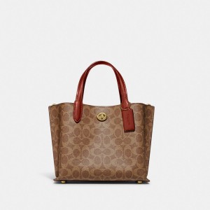 Brown / Red Coach Willow 24 In Signature Women Tote Bag | PH_CH11608