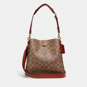 Brown / Red Coach Willow Bucket In Signature Women Shoulder Bags | PH_CH45871