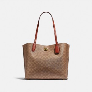 Brown / Red Coach Willow In Signature Women Tote Bag | PH_CH28830