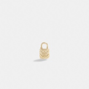 Gold Coach 14 K Quilted Signature Padlock Single Stud Women Earrings | PH_CH33684