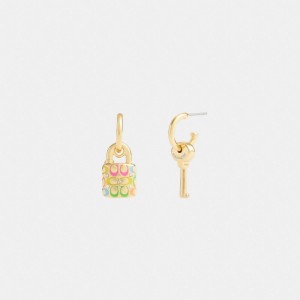 Gold Coach Rainbow Quilted Padlock Key Mismatch Women Earrings | PH_CH31295