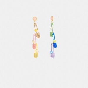 Gold Coach Safety Pin Charm Drop Women Earrings | PH_CH29047