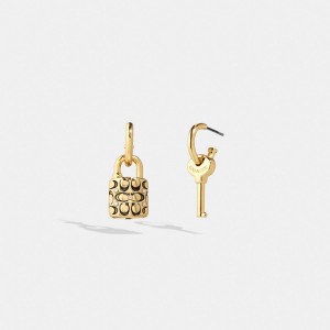 Gold / Black Coach Quilted Padlock Key Mismatch Women Earrings | PH_CH57972