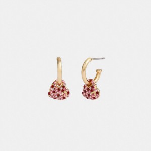 Gold / Pink Coach Pavé Heart Huggie Women Earrings | PH_CH81079