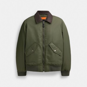 Green Coach Woven With Leather Collar Men Jackets | PH_CH17014