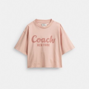 Pink Coach Cursive Signature Cropped Women T Shirts | PH_CH51547