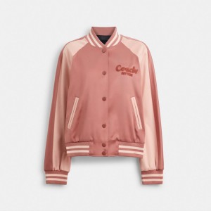 Pink Coach Satin Varsity Women Jackets | PH_CH41198