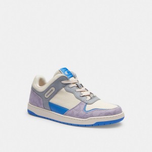 Purple Coach C201 In Signature Canvas Chalk Men Sneakers | PH_CH40498