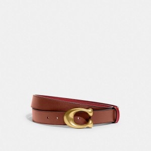 Red Coach Sculpted C Buckle Cut To Size Reversible Belt 32 Mm Brass Women Belts | PH_CH33643