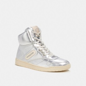 Silver Coach C202 High Top Women Sneakers | PH_CH79755