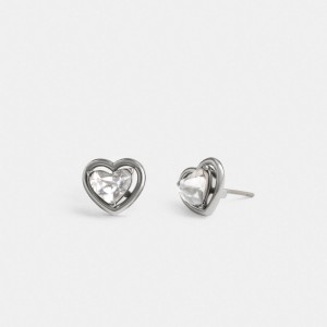 Silver Coach Halo Heart Stud Women Earrings | PH_CH48234