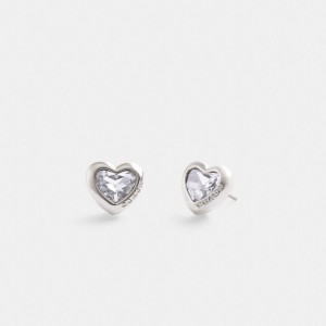 Silver Coach Heart Stud & Clear Women Earrings | PH_CH78925