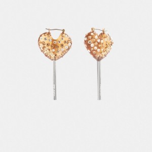 Silver / Gold Coach Heart Lollipop Women Earrings | PH_CH22539