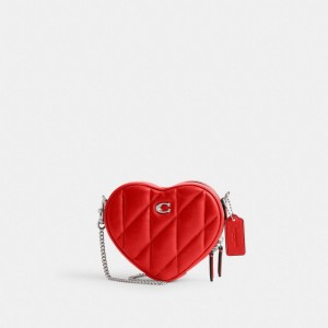 Silver / Red Coach Heart 14 With Pillow Quilting Nappa Leather Women Crossbody Bags | PH_CH55458