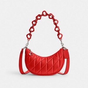 Silver / Red Coach Mira With Pillow Quilting And Heart Strap Nappa Leather Women Shoulder Bags | PH_CH79579