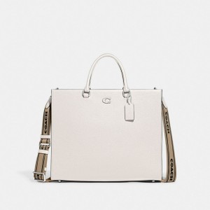 White Coach Tote 40 With Signature Canvas Chalk Women Tote Bag | PH_CH25691