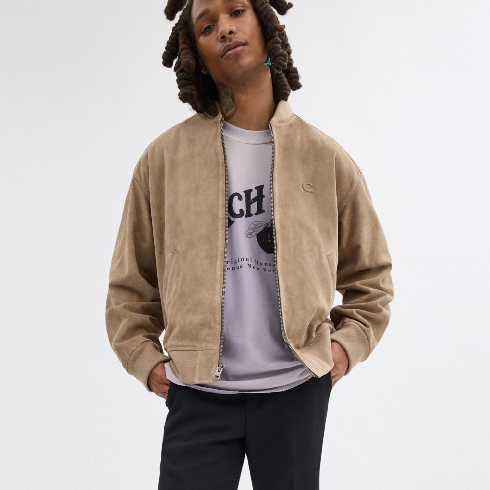 Beige Coach Lightweight Suede Men Jackets | PH_CH68271