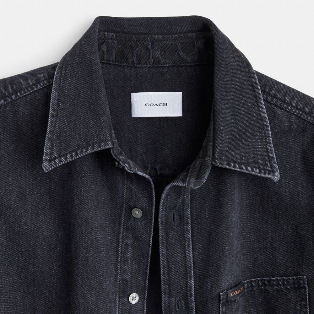 Black Coach Black Denim Shirt In Organic Cotton Men T Shirts | PH_CH82897