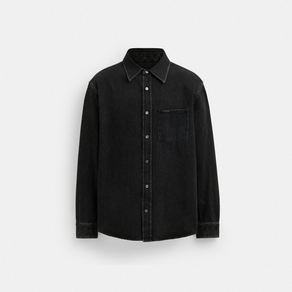 Black Coach Black Denim Shirt In Organic Cotton Men T Shirts | PH_CH82897