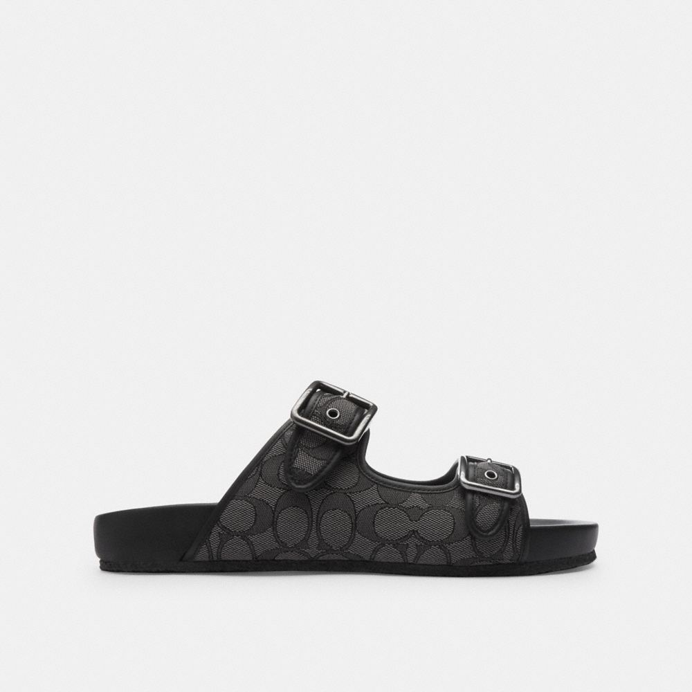 Black Coach Buckle Strap In Signature Jacquard Men Sandals | PH_CH90883