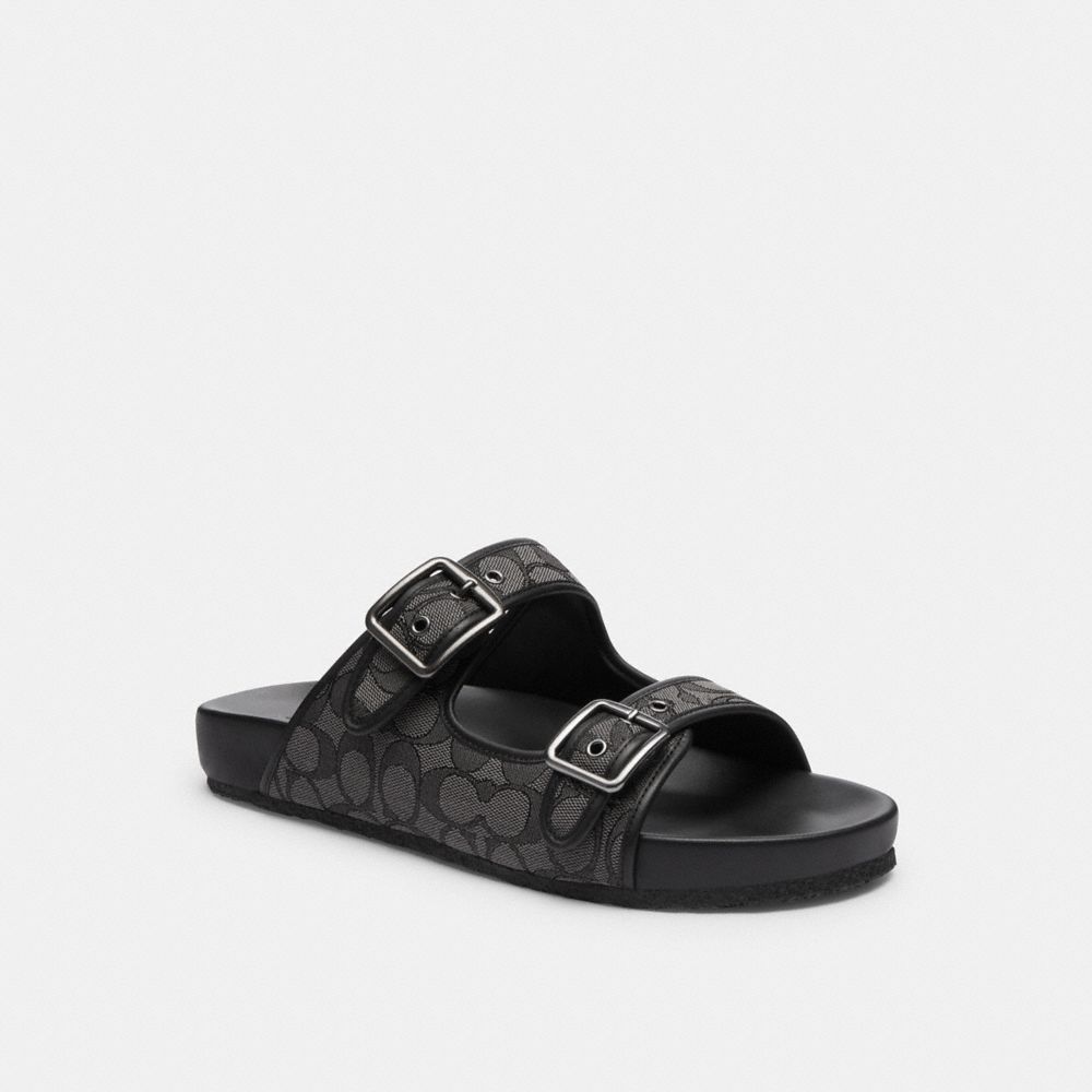 Black Coach Buckle Strap In Signature Jacquard Men Sandals | PH_CH90883