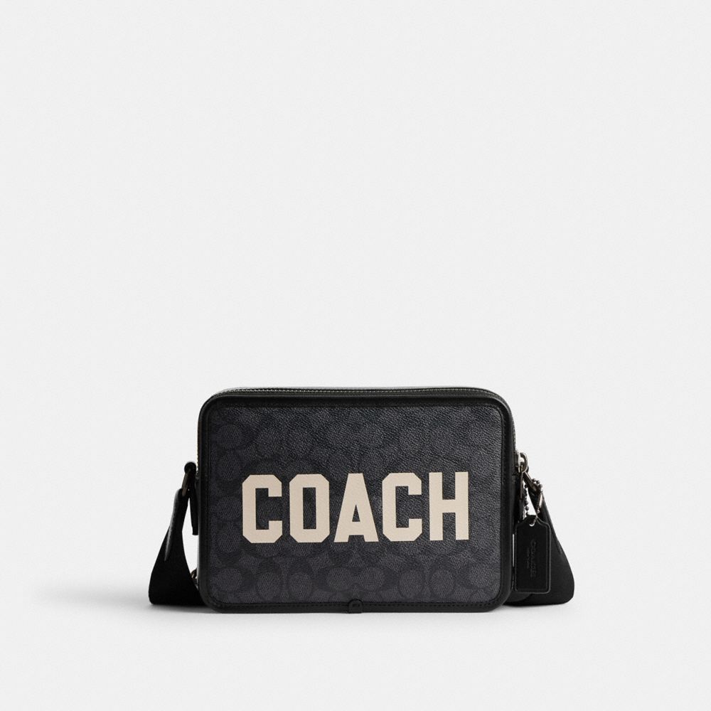 Black Coach Charter 24 In Signature Canvas With Graphic Men Crossbody Bags | PH_CH63678