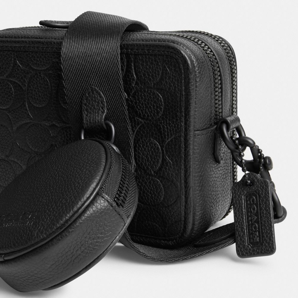 Black Coach Charter With Hybrid Pouch In Signature Leather Polished Pebble Leather Men Crossbody Bags | PH_CH78127