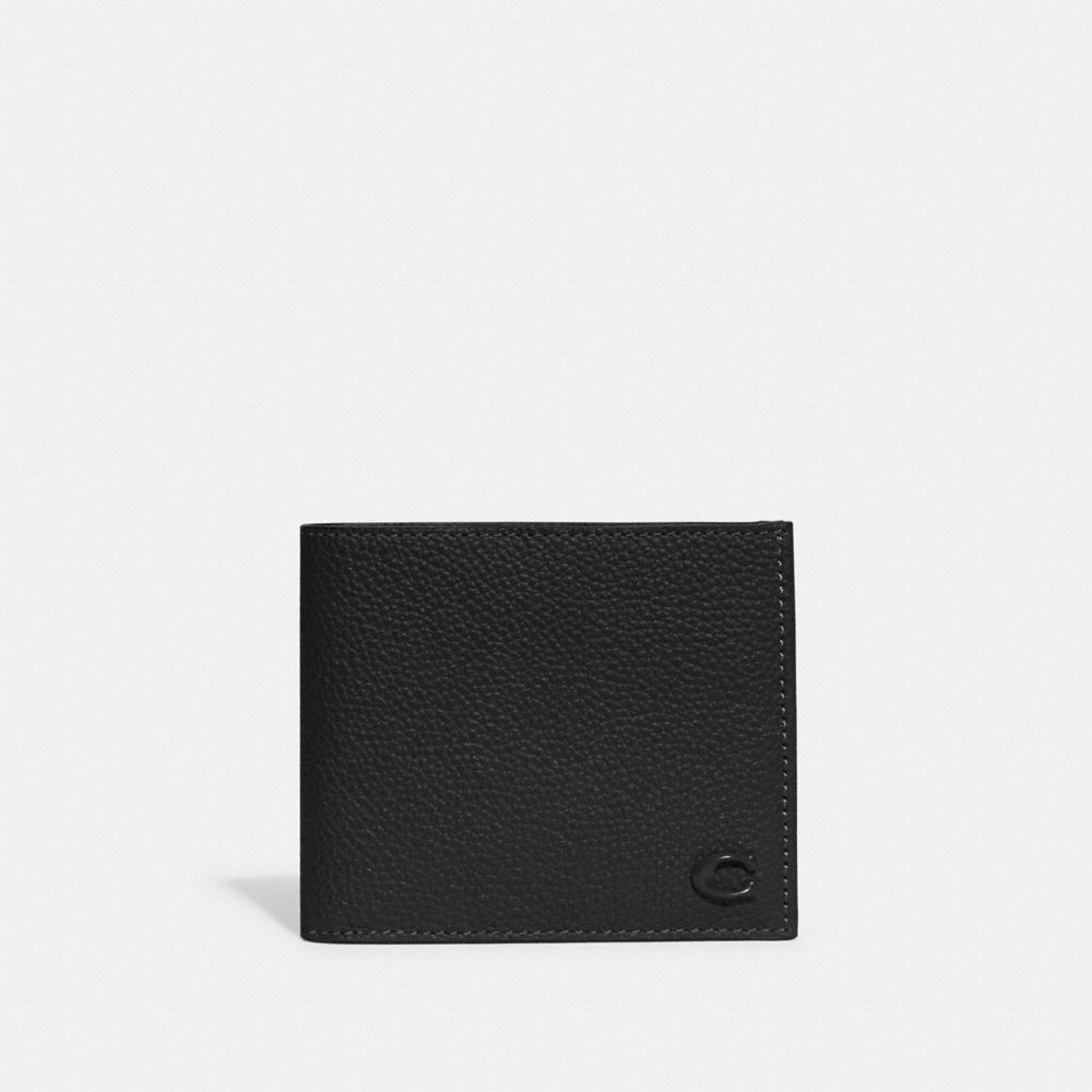 Black Coach Double Billfold Wallet Polished Pebble Leather Men Billfolds | PH_CH70370