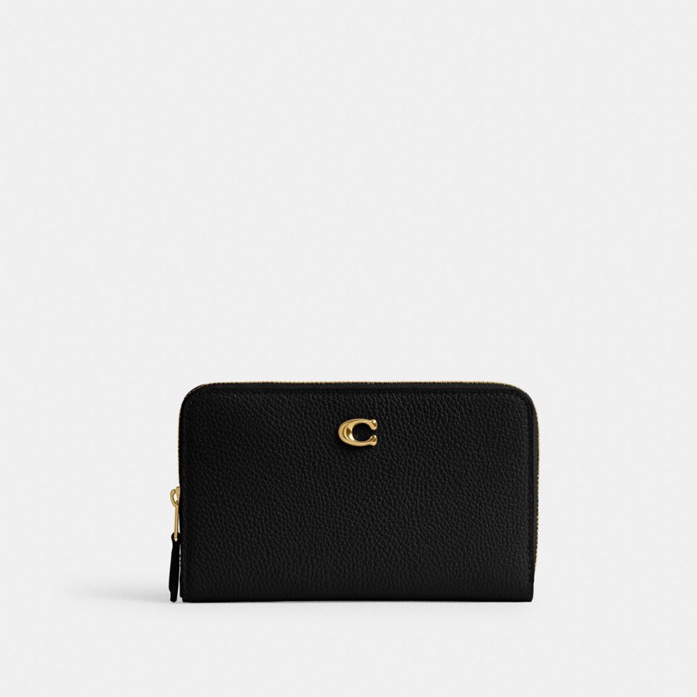 Black Coach Essential Medium Zip Around Brass Women Large Wallets | PH_CH54806