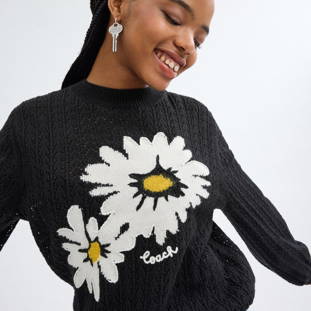 Black Coach Floral Crewneck Women Sweaters | PH_CH21818