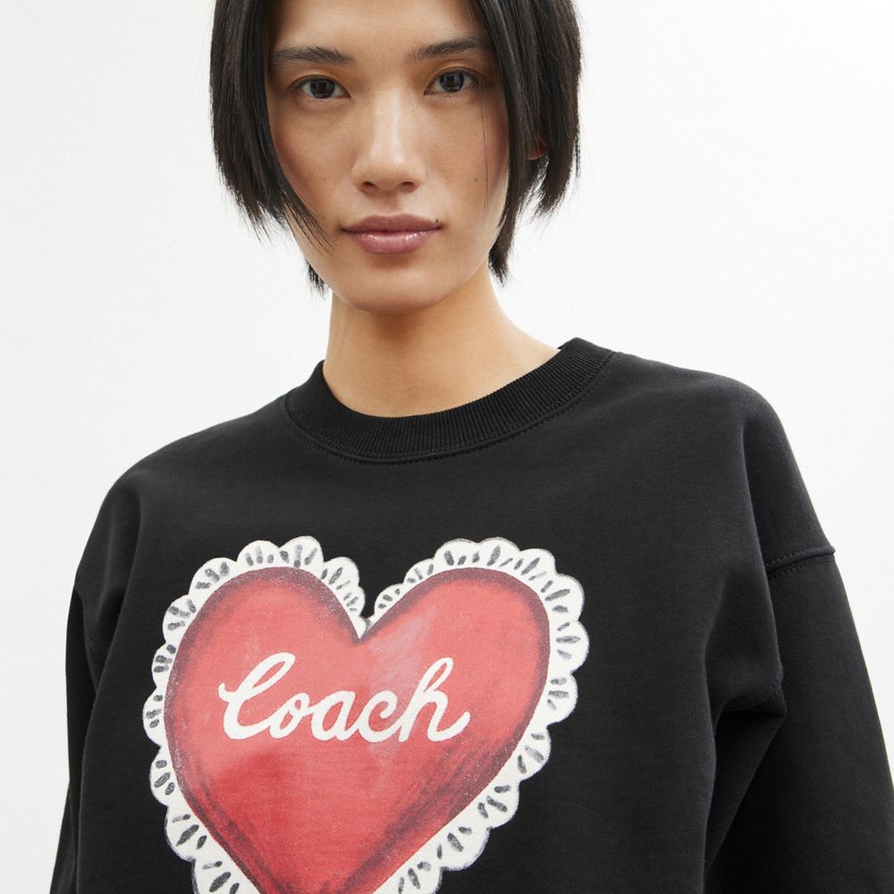 Black Coach Heart Crewneck Women Sweaters | PH_CH59506