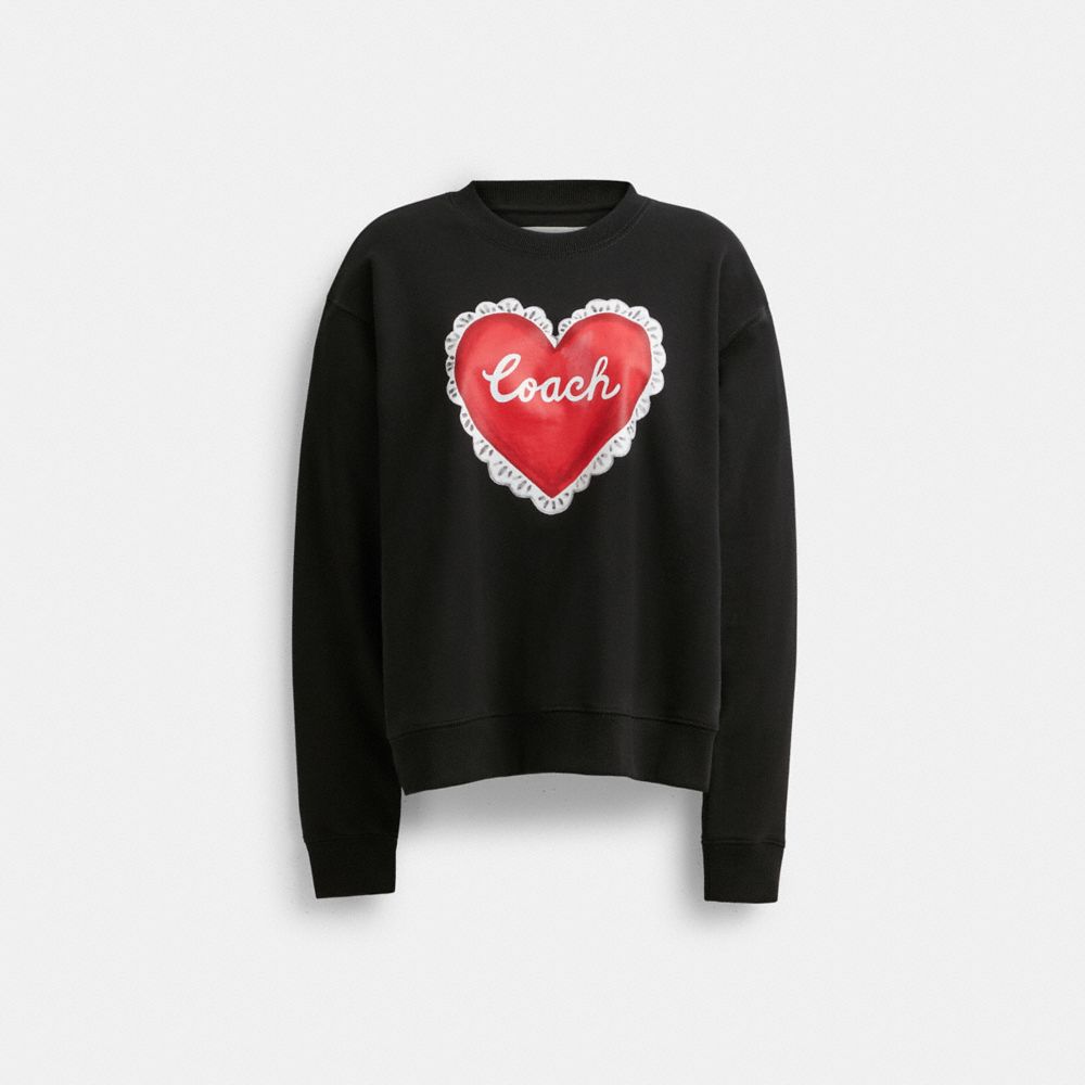 Black Coach Heart Crewneck Women Sweaters | PH_CH59506