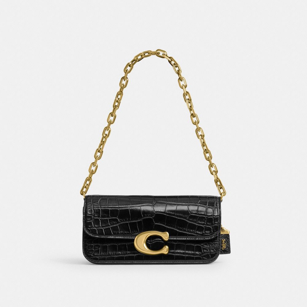 Black Coach Idol 23 In Alligator Brass Women Shoulder Bags | PH_CH54283