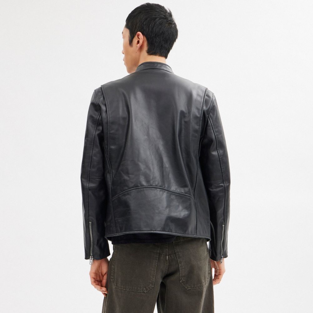 Black Coach Leather Racer Men Jackets | PH_CH35499