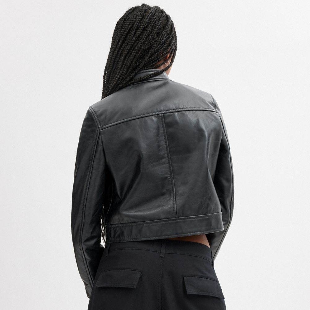 Black Coach Leather Racing Women Jackets | PH_CH60209