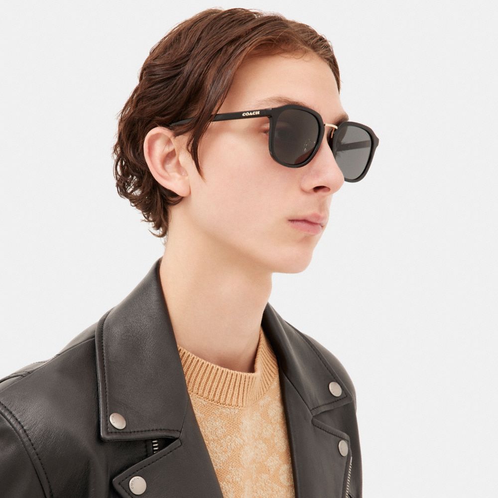 Black Coach Rounded Geometric Men Sunglasses | PH_CH21467