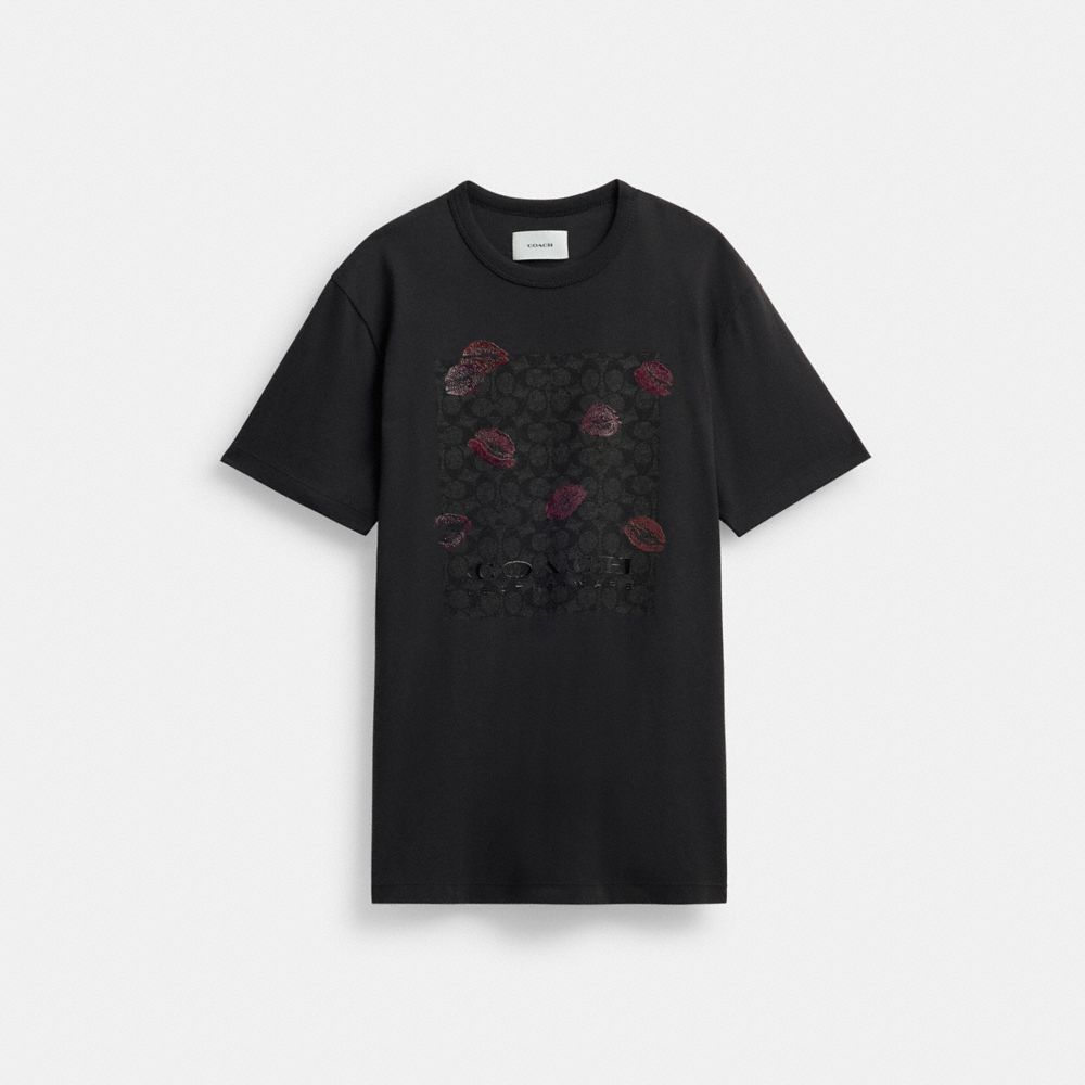 Black Coach Signature Square Kiss Print In Organic Cotton Women T Shirts | PH_CH55813