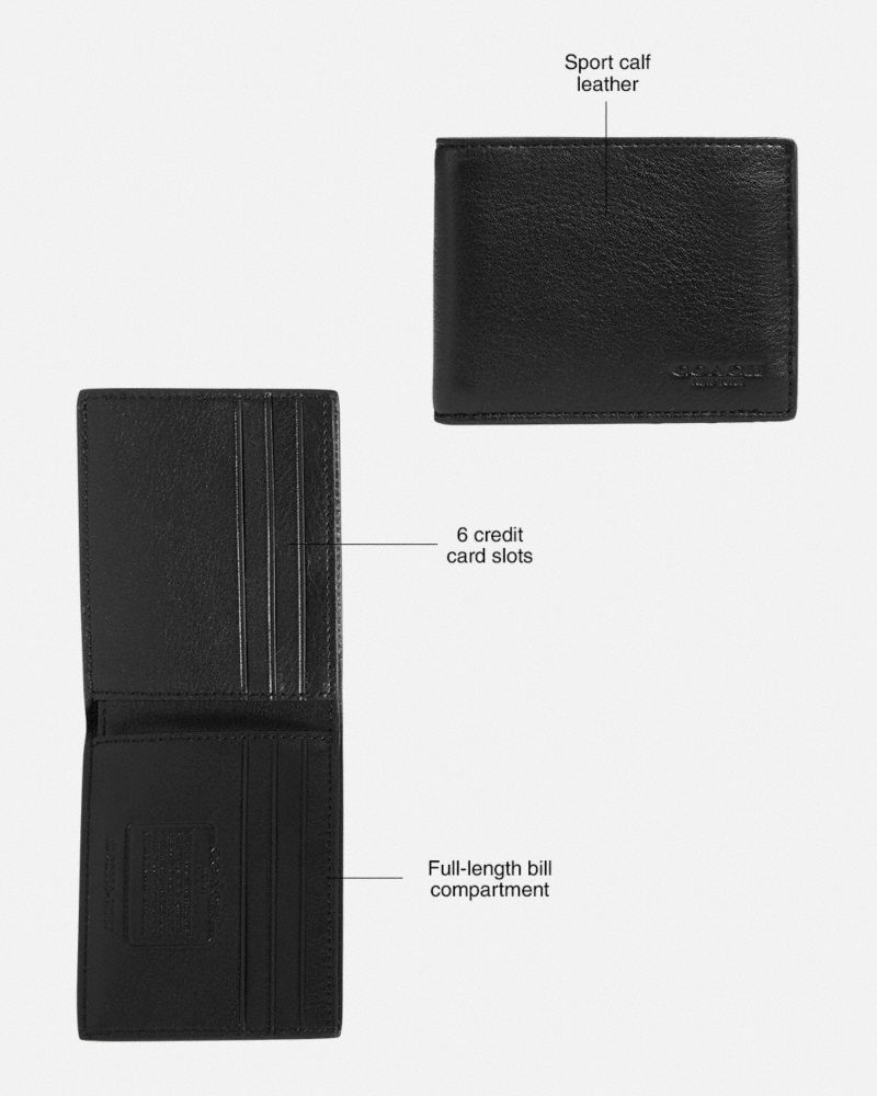 Black Coach Slim Billfold Wallet Sport Calf Leather Men Billfolds | PH_CH23613